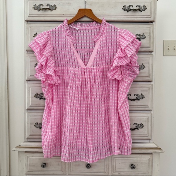Pink Gingham Ruffle Top - Picture 1 of 4